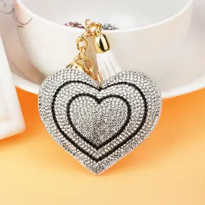 Handmade moda diamante coração forma chaveiro pingente saco cristal chaveiro strass casal chaveiro