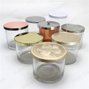 China Wholesale Straight Side Customized Clear Glass Candle Jar with Metal  Lid factory and manufacturers