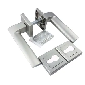 Manija Interior de aleación de zinc para puerta, mangos personalizados de acero inoxidable en aleación de zinc, con roseta cuadr