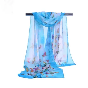 Yiwu Fashion Chiffon Printed Shaw Scarf Butterflies Printing Women Sunscreen Chiffon Scarf