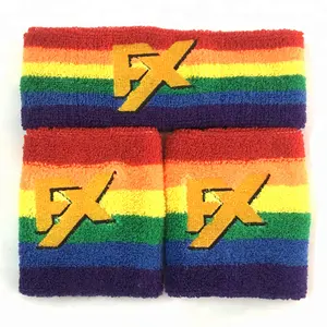 Terry Vải Thể Thao Ngoài Trời Cầu Vồng Wristband, Gay Pride Mồ Hôi Bông Stretch Headband