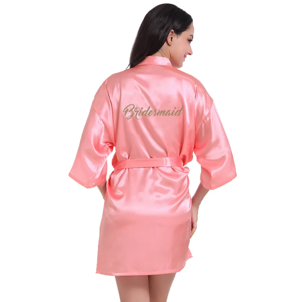 Short Kimono Stain Robe Bathrobes for Women with DIY Gold Glitter for Maid of Honor &Bride, Bridal Wedding Robes Woman Bathrobes