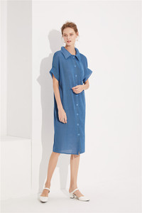 Kardigan Berkancing Besar Kasual Musim Panas 2023 Baju Wanita Berlipat Panjang Lengan Pendek Biru Muda Gaun Panjang Medium - Product Image 5