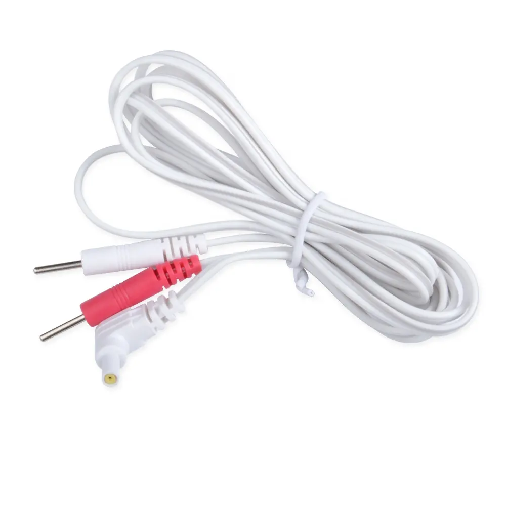 KM-719安全プラグ2ピンリード線白と赤の色理学療法TENSユニット電極ケーブル