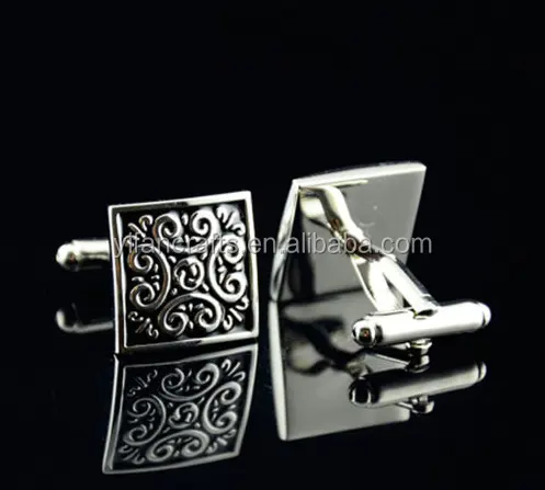 Vintage Black Pattern Mens Party gift Shirt Cufflinks Cuff Links French Silver