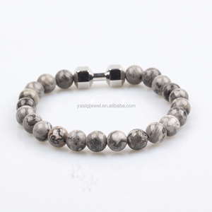 Hommes bracelets 8mm gris jesper naturel pierre perles bracelets fitness bijoux dumbell pierres précieuses bracelet - Product Image 4