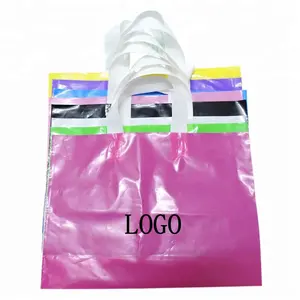 Pink custom logo Quanzhou factories China flexiloop handle plastic shopping bag