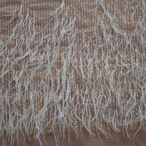Tessuto da sposa nigeriano Lacwe pizzo <span class=keywords><strong>bianco</strong></span> piuma con paillettes <span class=keywords><strong>abito</strong></span> da sposa HY0740-2 - Product Image 6