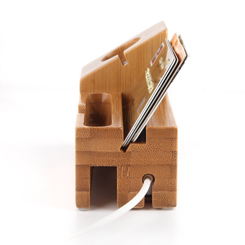 Holz Bambus Dockingstation fr Handys und Tablets mit USB-Ladegert