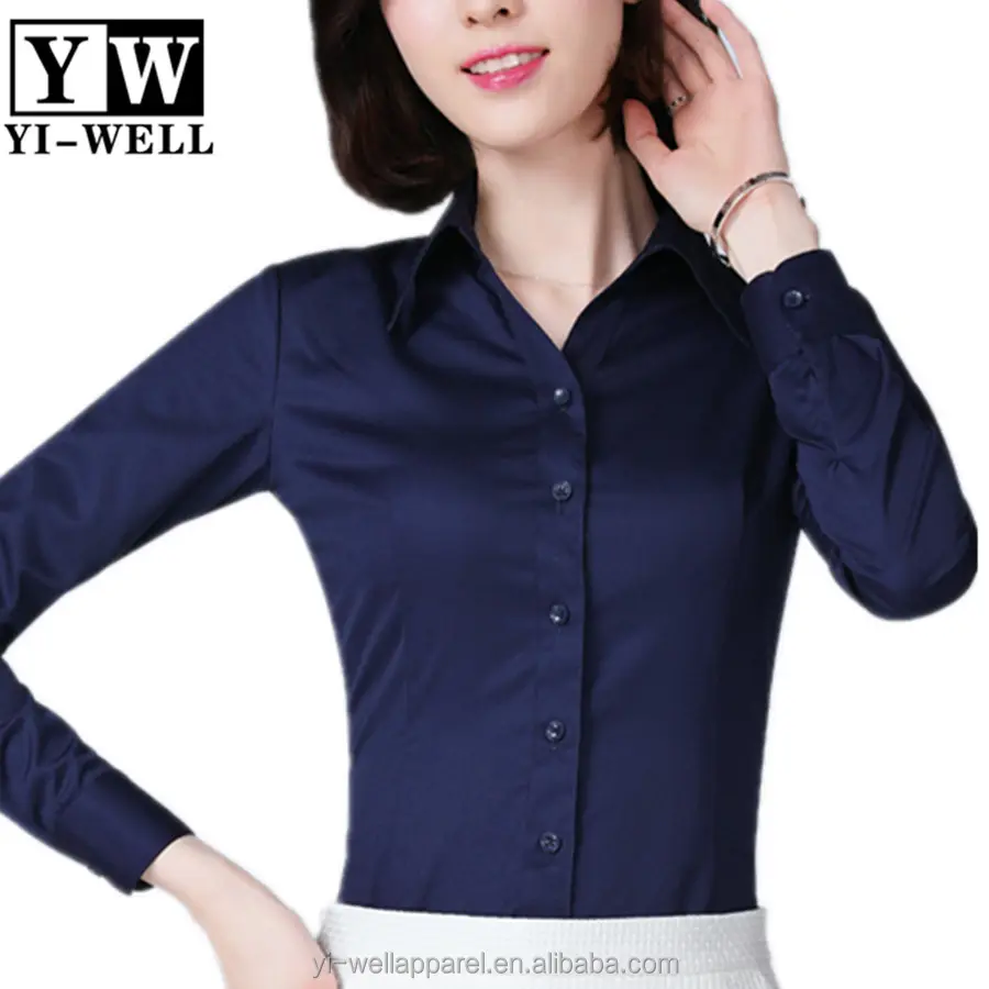 Woman business wear office lady solid color shirt long sleeve formal dress shirt