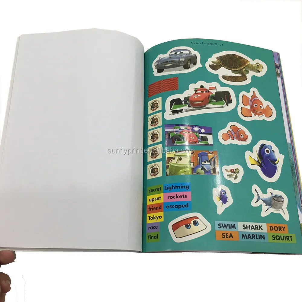 Personalizado sob demanda Kids Coloring Books Impresso crianças adesivo livros serviço de impressão