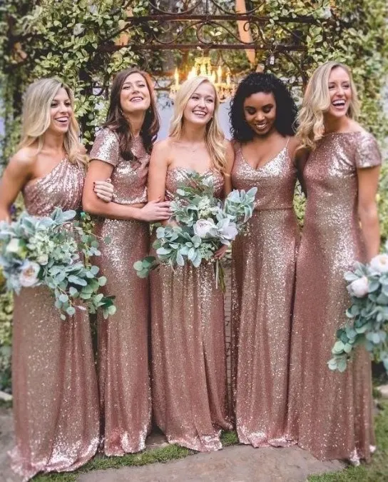 Rose Gold Cabrio Rabatt Pailletten Unendlichkeit Kleid Brautjungfer