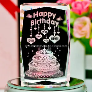 Vendita calda Felice Torta Di Compleanno Laser 3d Foto Cubo Cubo di Cristallo