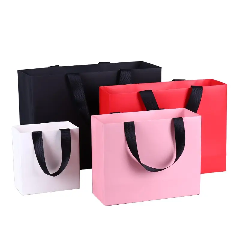 Özel yüksek kaliteli kağıt küçük/büyük kağıt çanta ambalaj, çevre dostu kağıt alışveriş torbası ile şerit