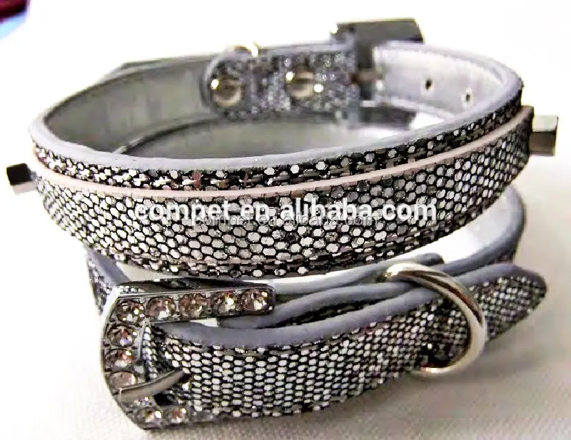 1.5cm breedte pu lederen huisdier halsband met glitter zilver diy brieven charmes bandjes