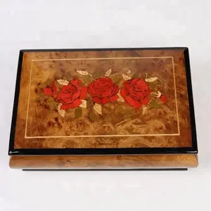Joyero rectangular de arte hecho a mano, parquet de mosaico y piano, caja de música lacada