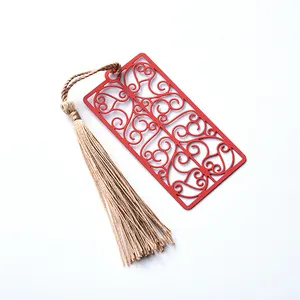 Red spray hollow fancy simple design custom metal bookmark with tassel