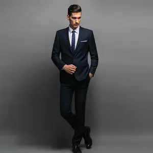 Abito professionale Guangzhou produttore su misura abito uomo internazionale uomo blu scuro Slim Cut Business Suit