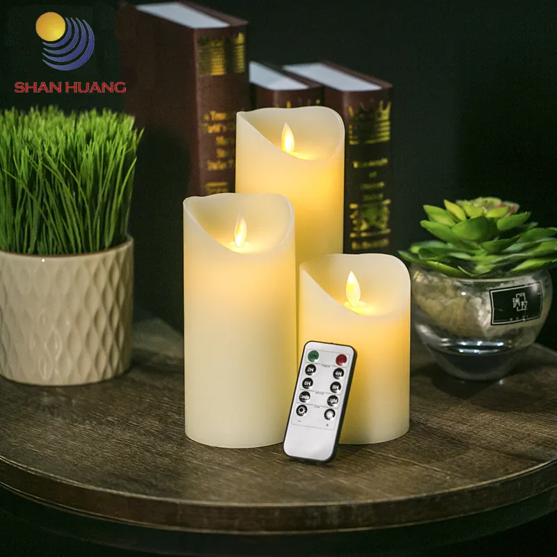 3D Flickering Flameless Battery powered Real Wax Ivory Candles Wedding Proposal DIY Smell Christmas Decoration led Candle