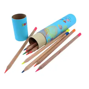 Lápis de madeira natural em 12 peças, lápis de madeira com tubo de papel