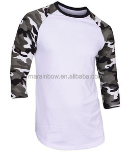 סין יצרן הזול רגיל עיצוב כותנה גברים של camo מקרית 3/4 שרוול קרוע בייסבול חולצת טי ג 'רזי חולצה סיטונאי - Product Image 2
