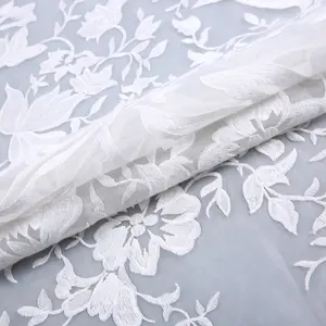 High quality flower patterns embroidery on embroidered organza fabric roll