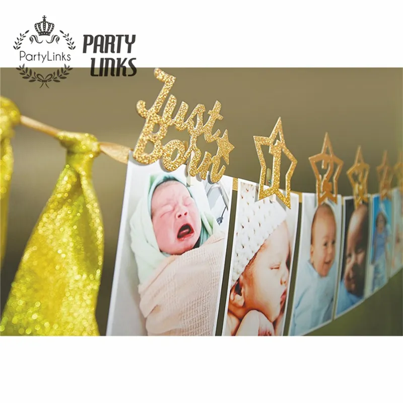 Nieuwe 1e Baby Verjaardagsfeestje Glitter Ster Maandelijkse Fotobanner 1-12 Maanden Slinger Benodigdheden