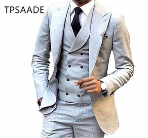 Chaleco de doble botonadura boda novio fiesta hecho a medida hombres trajes 3 piezas WPY0018 - Product Image 3