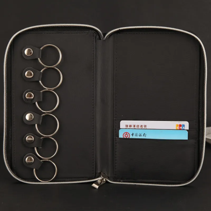 Custom חכם אמיתי עור חדר רכב מפתח טבעת ארנק מחזיק תיק מפתח פאוץ עם עסקים מזהה כרטיס מחזיק ארגונית