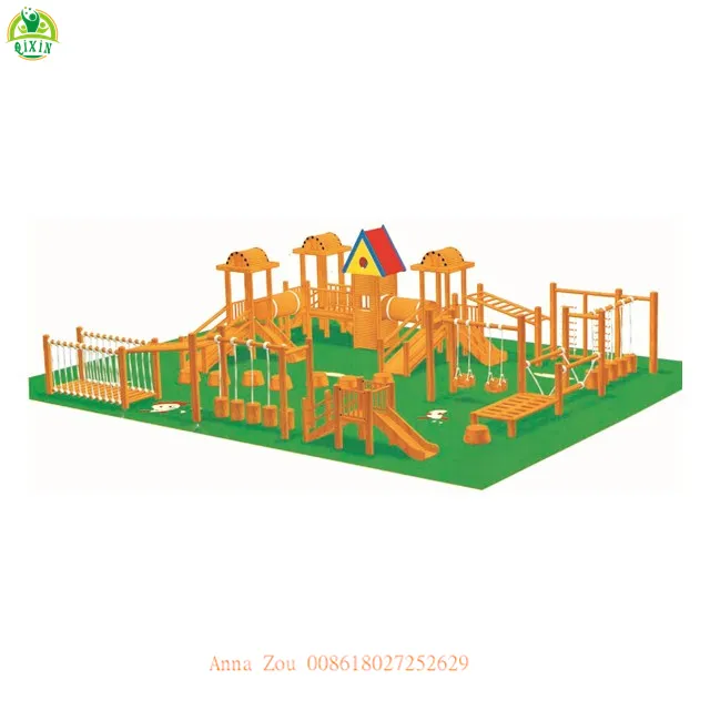 아름답고 안전한 나무 놀이터 장비 인도/어린이 놀이터/나무 게임 야외 사용 QX-B2001