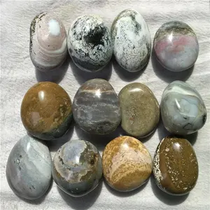 wholesale Natural crystal stone oval ocean jasper crystal palm stone for sale