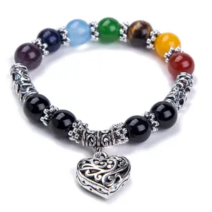 7 Chakra Bracciali Braccialetti Guarigione Cristalli di Pietra Chakra Pray Mala di Fascino Del Cuore degli uomini Del Braccialetto