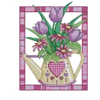 NKF สีม่วง tulip แจกันดอกไม้สไตล์ easy hand designs cross รูปแบบ stitch needlepoint kit