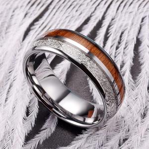 Bague pour homme en carbure de tungstène avec incrustation de météorite et de <span class=keywords><strong>bois</strong></span> de koa de 8 mm, ajustement confortable - Product Image 3