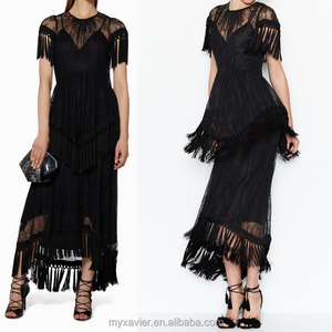 Elegant Piece Cut Tassel <strong>Dress</strong> and Two Tiered Hem <strong>Fringed</strong> Gown for Women - Product Image 1
