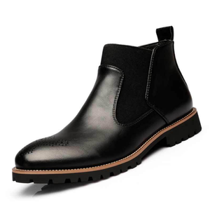 UP-0081J Casual PU Leather scarpe eleganti nere antiscivolo da uomo slip on stivaletti - Product Image 5