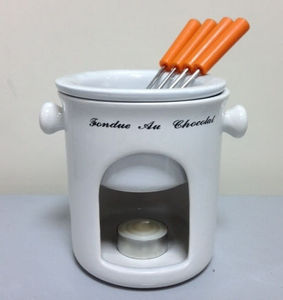 Pot à fondue au chocolat en céramique vert vif - Product Image 1