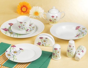 Parures de vaisselle en porcelaine rondes et turques, 37 pièces, véritables fleurs de rose rouge avec feuilles vertes, vente en gros - Product Image 2