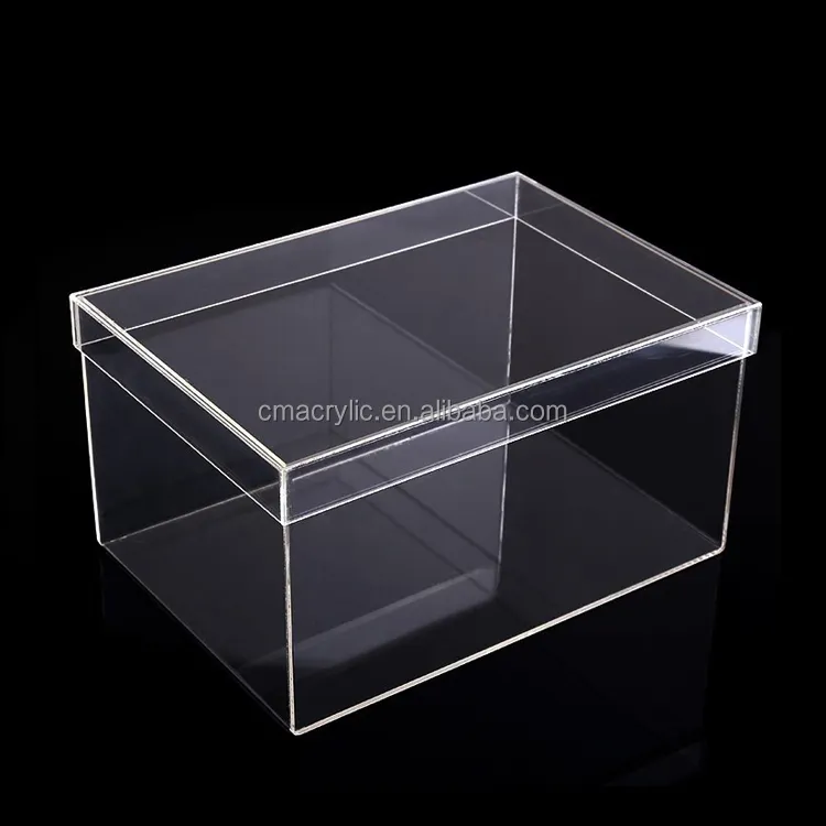 Caja de almacenamiento de zapatos de exhibición rectangular transparente de plexiglás grande de acrílico con soporte de tapa cajas de zapatos de zapatillas de plástico de regalo