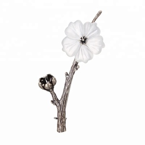 925 Sterling Sliver Cherry Sakura Design Crystal Flower Brooch For Women Jewelry