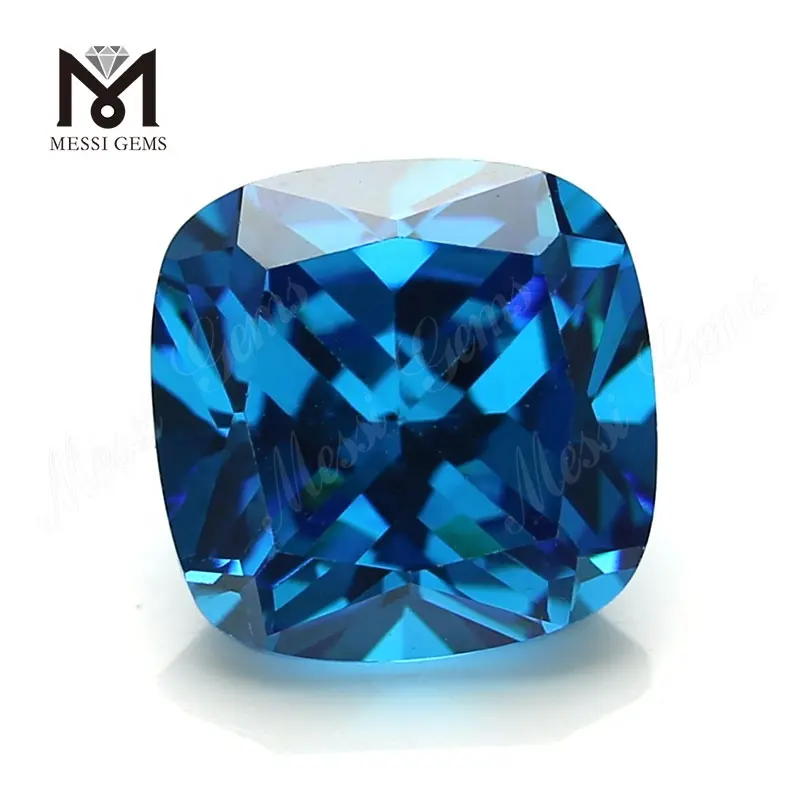 Loose CZ Stone Cushion Cut 10 x 10 mm Blue Topaz Color Cubic Zirconia Stone