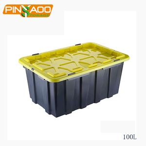 Outdoor Storage Plastic Outdoor Storage Boxes 100L Black Yellow Multi Purpose Use Plastic Heavy Duty Tote Outdoor Storage Box