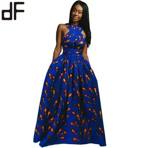 Groothandel Batik Lange Jurk Mode Afrikaanse Kitenge Kleding Printing Ontwerp Sexy Party Lange Maxi Afrikaanse Jurken Vrouwen