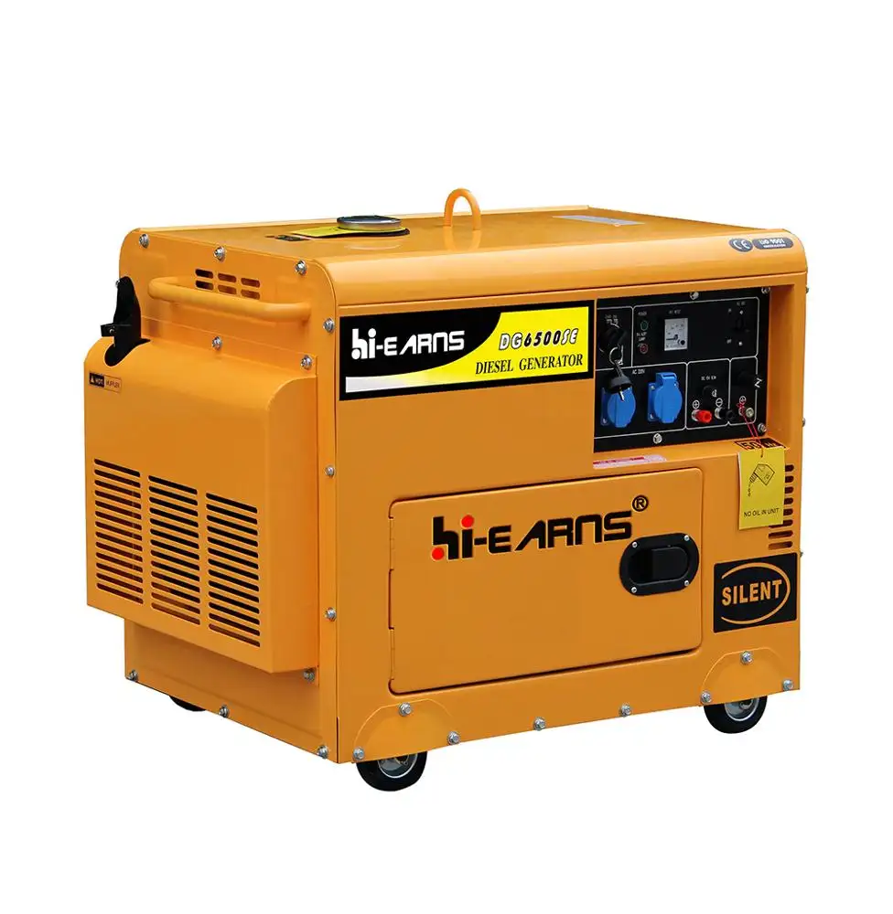 Generador diesel de color amarillo refrigerado por aire eléctrico silencioso de 5kW, gran oferta