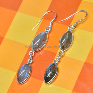 Cabochon Marquise Forme Labradorite Gemstone 925 Boucles d'oreilles en argent sterling Bijoux faits à la main - Product Image 2