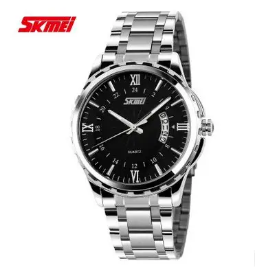 SKMEI 9069 Relogio Masculino Full Stainless Steel Watches Men Luxury Black Water Resistant Complete Calendar Wrist Man Watch