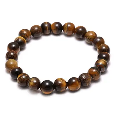 Pulseira de pedra de olhos de tigre natural, artesanal, tamanho elástico, clássico, pulseira de buda chinesa para homens