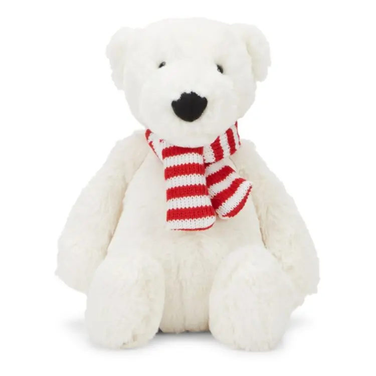 High Quality Animal Polar Bear Plush Toy with red & white Scarf
