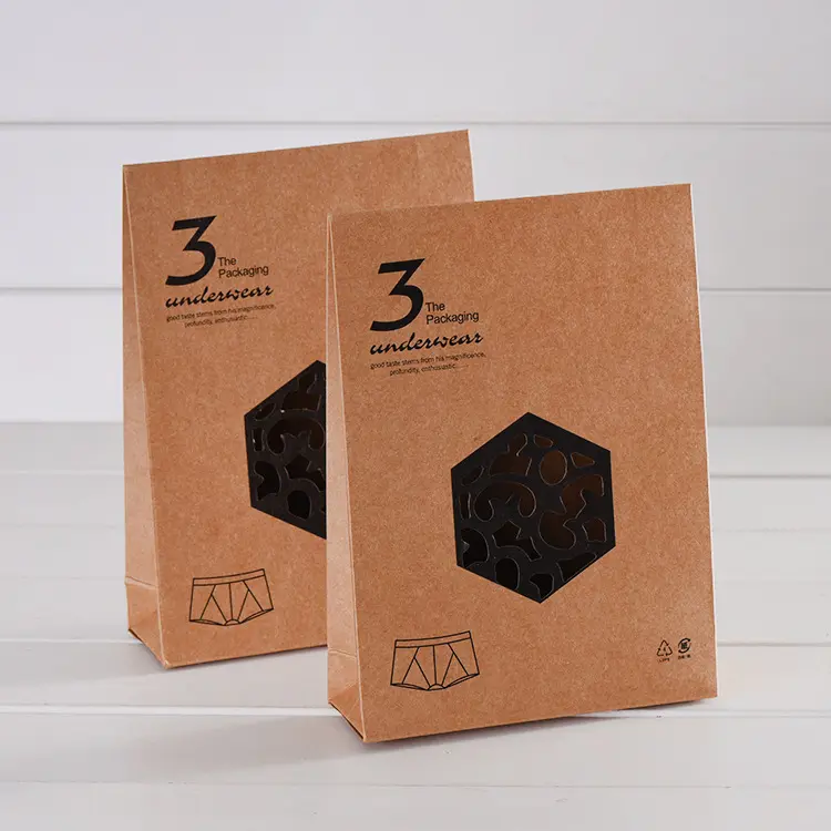 Individuelle Verpackungs box für Herren unterwäsche im Einzelhandel mit Fenster Biologisch abbaubare Standup-Kraftpapier-Umschlag verpackung