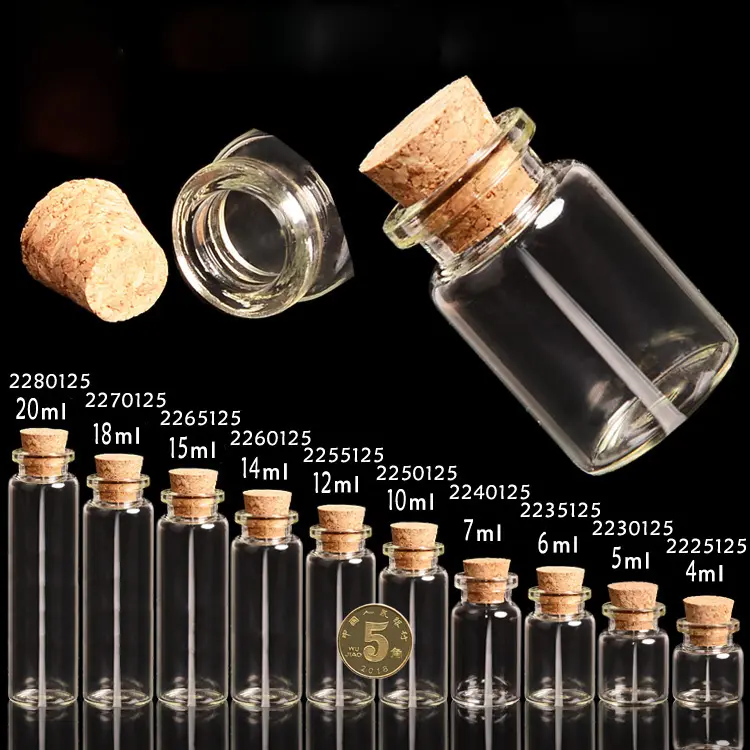 4ml-20ml Small Glass Jars Message Vials With Lid Cheap Cork Stopper Bottle DIY Small Glass Bottle Mini Containers 22 diameter